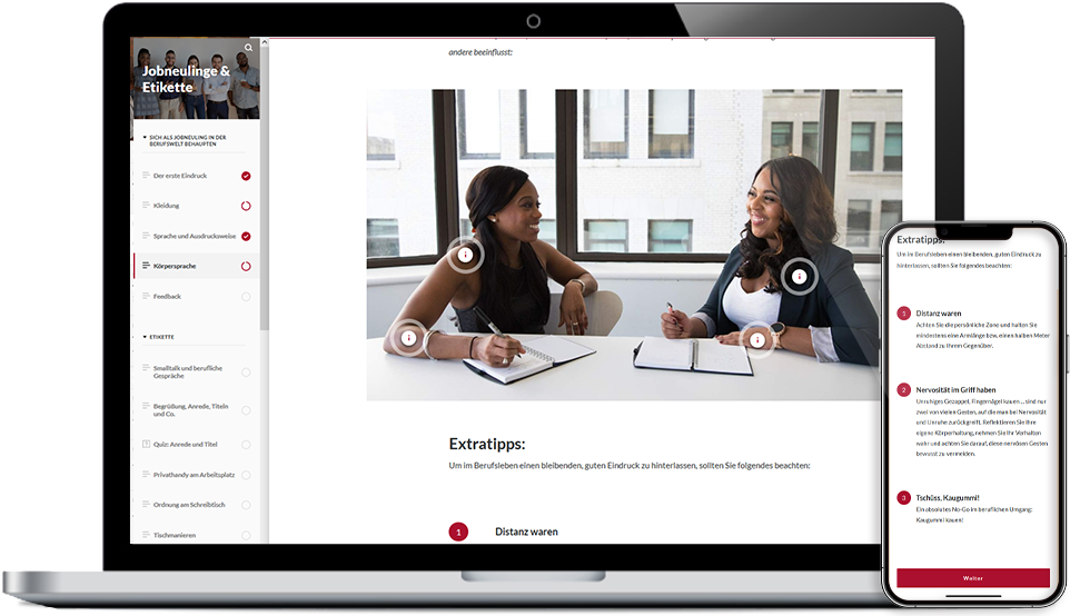 E-Learning Kurs zum Thema: Jobneulinge und Etikette