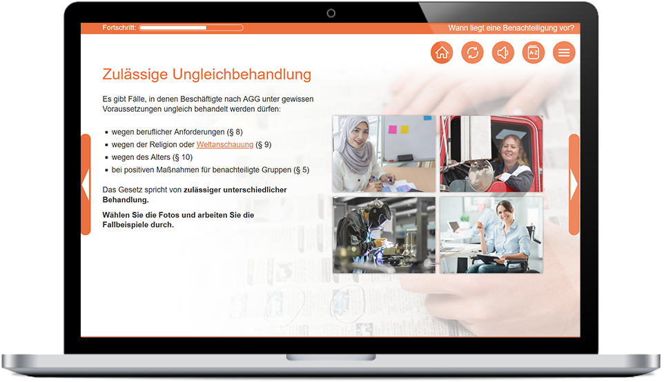 E-Learning Kurs für Mitarbeiter "Allgemeines Gleichbehandlungsgesetz"