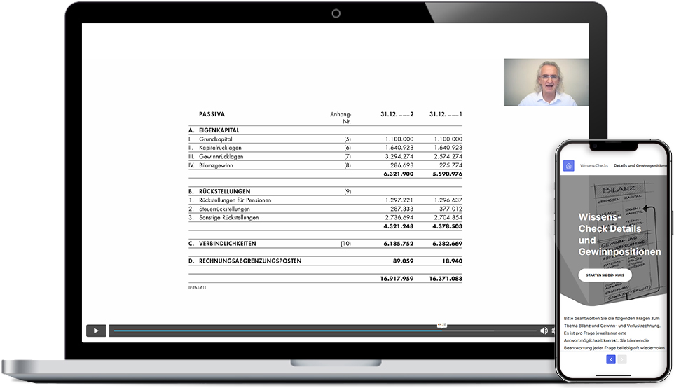 E-Learning Kurs „Bilanz und G+V – Details und Gewinnpositioonen“ E-Learning Kurs zum Thema "Bilanz und G+V - Details und Gewinnpositionen"